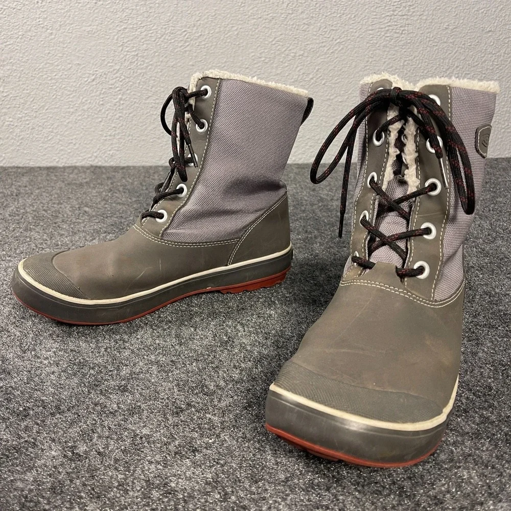 KEEN Elsa Boots Womens 9 Gray Waterproof Duck Winter Fleece Lined Lace Up